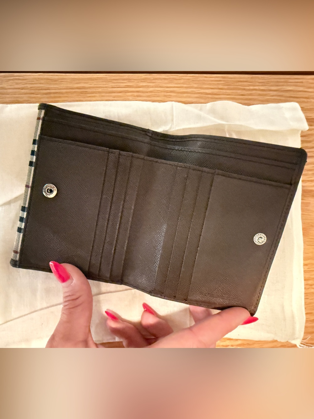 Burberry Nova Check Canvas Wallet Brown Leather Snap Closure - Picture 6 of 9